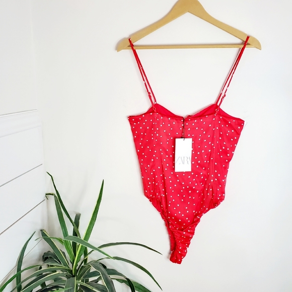 Red Bodysuit By Zara Adjustable Satin Star Corset - Picture 7 of 10